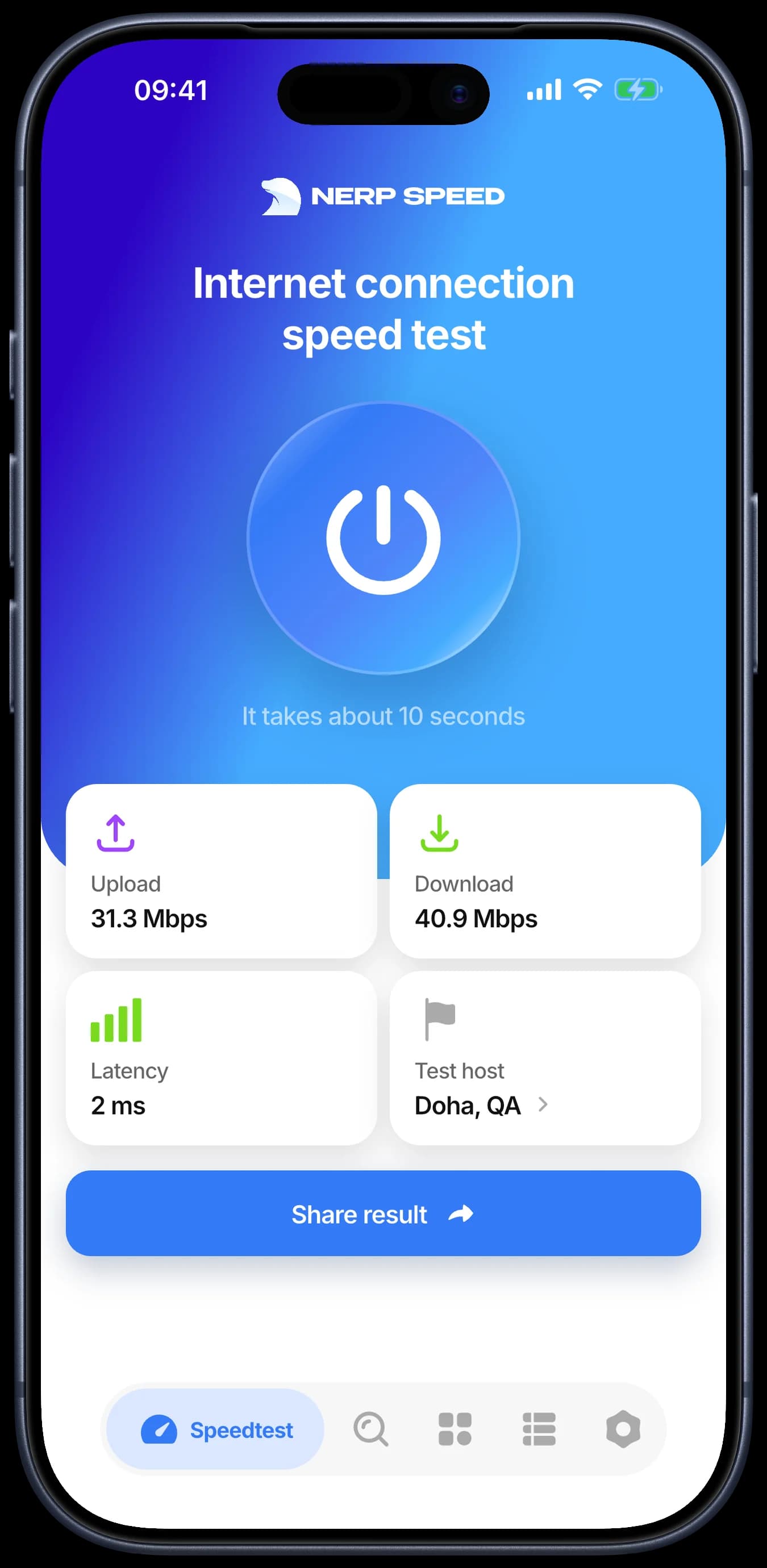 Speed test result