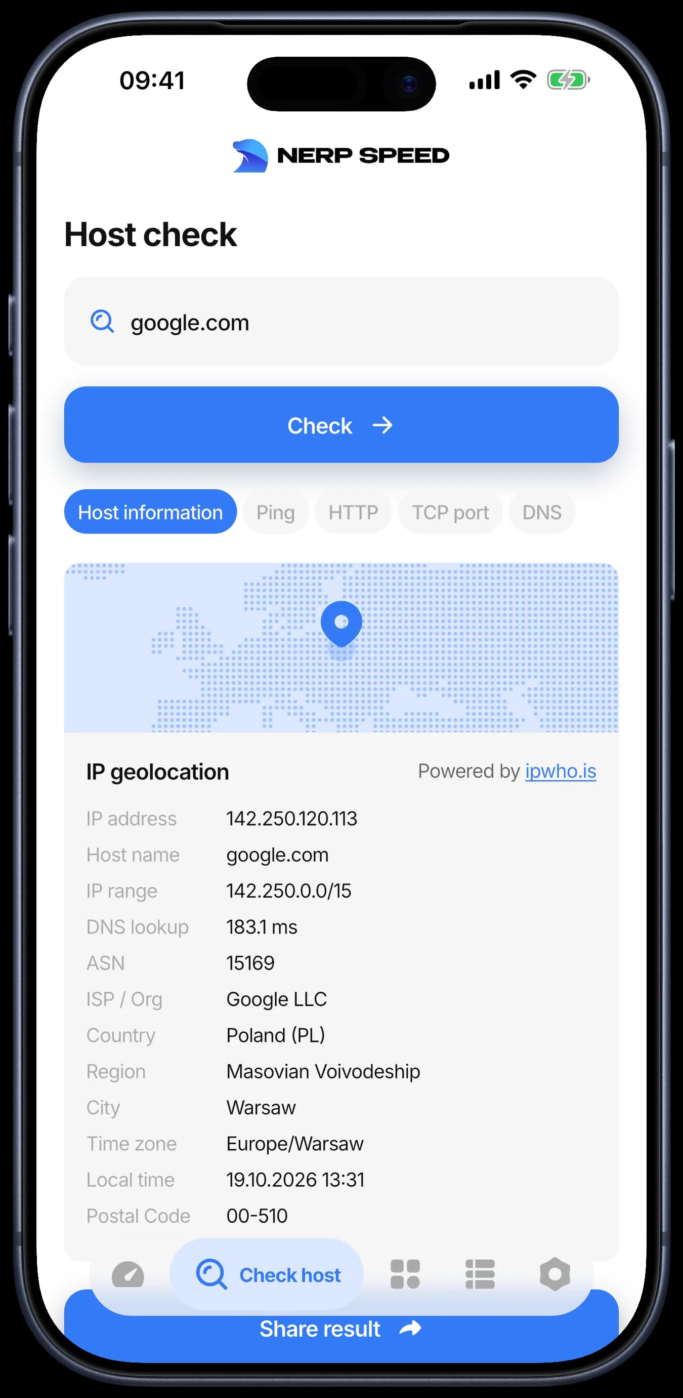 Host check with location